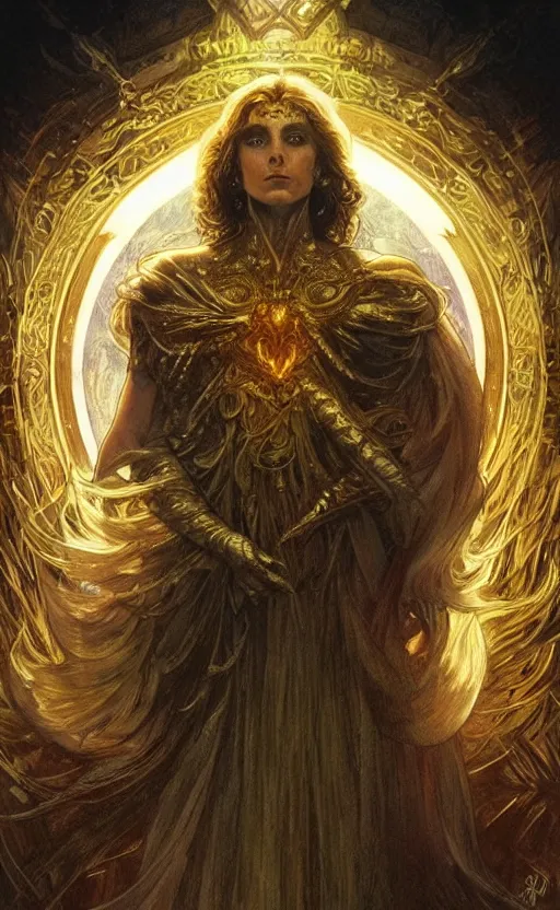 Prompt: masterpiece of 80s fantasy movie poster, cinematic, powerful, moon beams dramatic light, highly, intricate gold elements, hollow souls, detailed, digital painting, artstation, concept art, sharp focus, illustration, art by artgerm and greg rutkowski and alphonse mucha, rembrandt