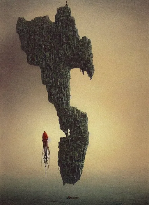 Prompt: mountain caby by beksinski and salvadore dali