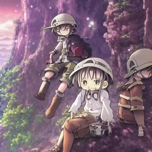 Image similar to Made In Abyss anime cover art, 4K, Illustration by Akihito Tsukushi, Anime Key Visual, Anime Production by Kinema Citrus