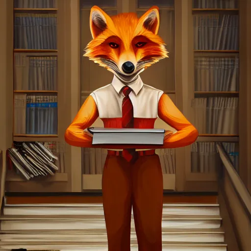 Prompt: award - winning extremely detailed fantasy art of a cute male anthropomorphic vulpes vulpes fulva teacher wearing suit working at a school, 4 k cinematic still photography, dramatic lighting, lifelike hyper realistic