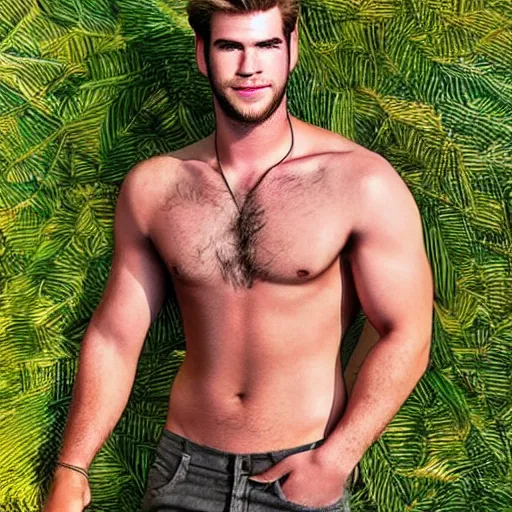 Image similar to a realistic detailed photo of a guy who is an attractive humanoid who is half robot and half humanoid, who is a male android, actor liam hemsworth, shiny skin, posing like a statue, blank stare, by the pool, on display, showing off his muscles