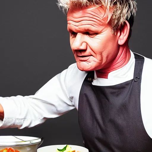 Prompt: Gordon Ramsay massages a raw meal