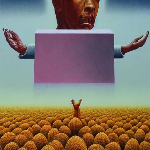 Image similar to gustavo fring and chickens as a zdzisław beksinski painting