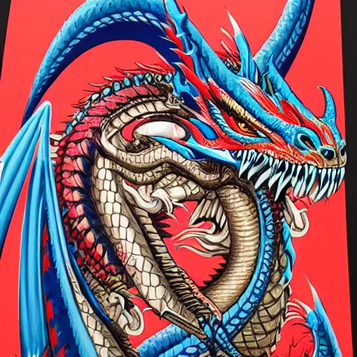Prompt: Tristan Eaton, horrifying, highly detailed dragon