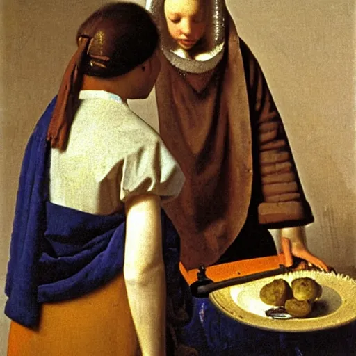 Prompt: the fisher's girl that opened the empty oyster, by johannes vermeer