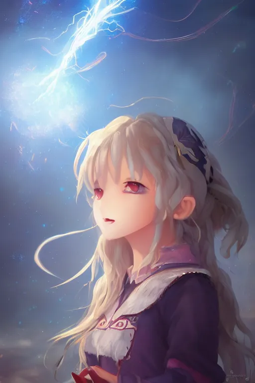 Image similar to a cute wizard girl conjuring a lightening ball, character art portrait, anime key visual, official media, illustrated by wlop, extremely detailed, 8 k, trending on artstation, cinematic lighting, beautiful,