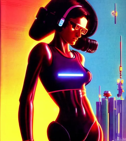 Image similar to cable plugged in, side of head, very very beautiful woman, cyberdeck computer terminal, 1 9 7 9 omni magazine cover, style by vincent di fate, cyberpunk 2 0 7 7, very coherent, detailed, 4 k resolution, unreal engine, daz