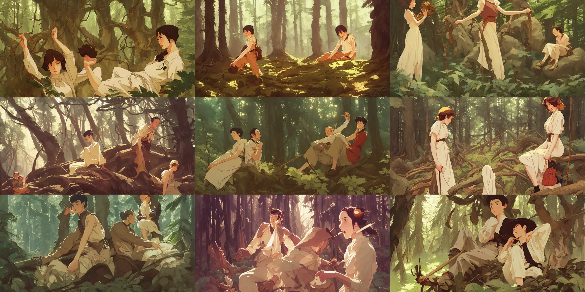 Prompt: forest, in the style of studio ghibli, j. c. leyendecker, greg rutkowski, artem