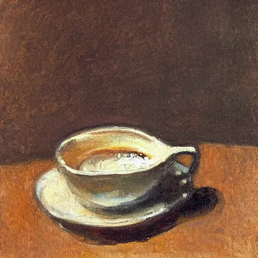 Image similar to a still life of a cup of coffee, impressionism