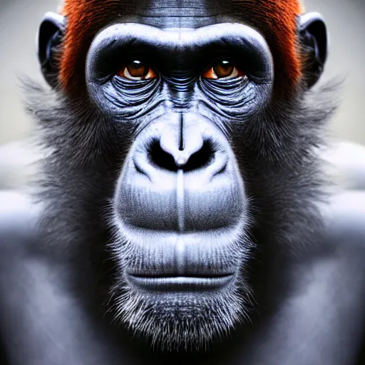 Image similar to contemporary art portrait of an ape monkey, futuristic style, 8 k hdr high resolution, award winning