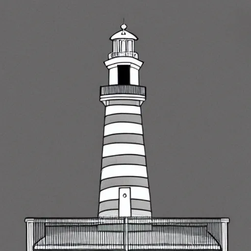 Prompt: line art drawing on a lighthouse on a jetty