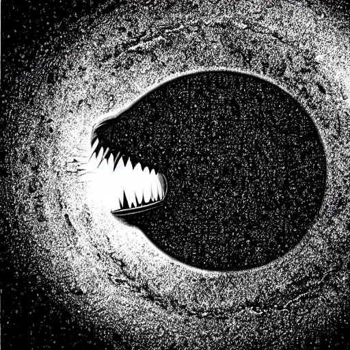 Image similar to A monster from within a black hole, alien in nature, brutal and vast, powerful and hungry :: by Mike Deodata