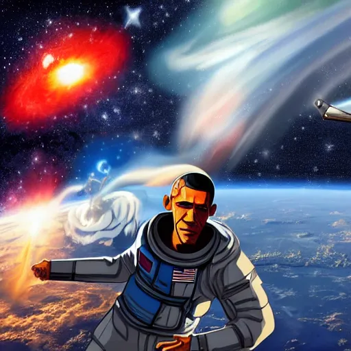 Image similar to obama fighting god in space