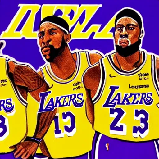 Prompt: the Los Angeles Lakers in the las supper painting