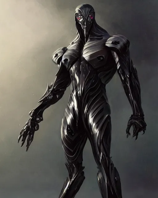 Prompt: wiry muscular male smooth sleek black pearlescent wraithbone powerarmor, by greg rutkowski and mark brookes and jim burns and tom bagshaw and magali villeneuve, trending on artstation