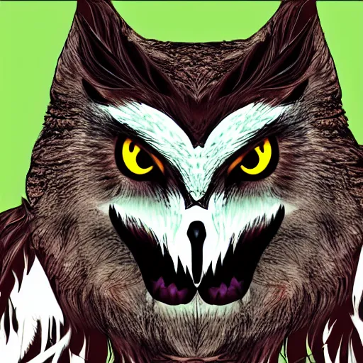 Prompt: an owl faced werewolf