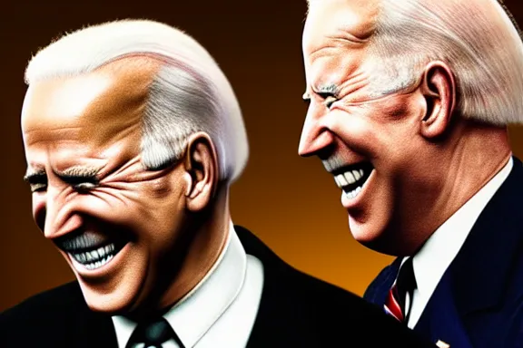 Image similar to “ very very intricate photorealistic photo of hitler and joe biden laughing together, detailed natural lighting, award - winning crisp details ”