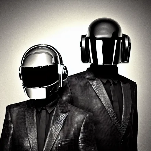 Image similar to portrait of daft punk and daft punk, in a dark and gritty style. dramatic lighting, high quality, realistic.
