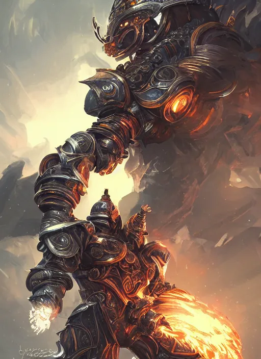 Image similar to a highly detailed illustration of cyber knight with flaming plume, dramatic battle standing pose, intricate mechanical armor, intricate, elegant, highly detailed, centered, digital painting, artstation, concept art, smooth, sharp focus, league of legends concept art, WLOP