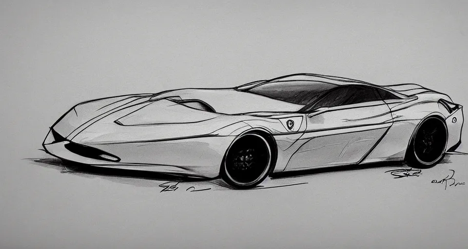 Prompt: An automotive sketch by Bertone, Marker sketch, ferrari style, automotive design