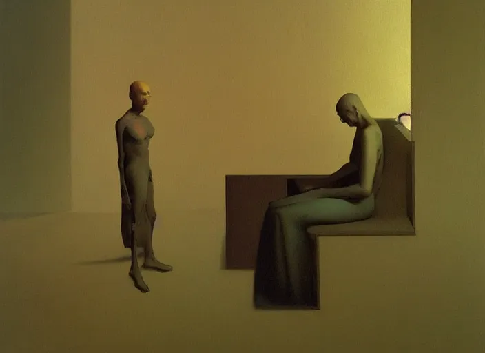 Image similar to portrait painting of meditation, science fiction, Edward Hopper and James Gilleard, Zdzislaw Beksinski, highly detailed