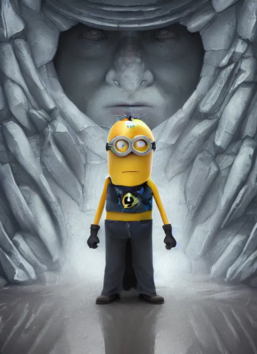 Prompt: fantasy portrait of saitama as minion from despicable me, au naturel, hyper detailed, digital art, trending in artstation, cinematic lighting, studio quality, smooth render, unreal engine 5 rendered, octane rendered, art style by klimt and nixeu and ian sprigger and wlop and krenz cushart and kim jung gi and greg rutkowski