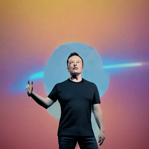 Prompt: Elon Musk by Miquel Barcelo, octane render, transparent, zoomed out, orange backgorund, pastel colours, 4k, 8k, pleasent composition