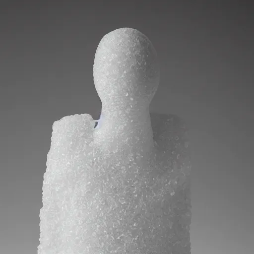 Image similar to salt sculpture made of salt shaped like a 30 year old woman in ancient Canaanite clothing, cracked desert background. somber. haunting. 40mm lens, shallow depth of field, split lighting