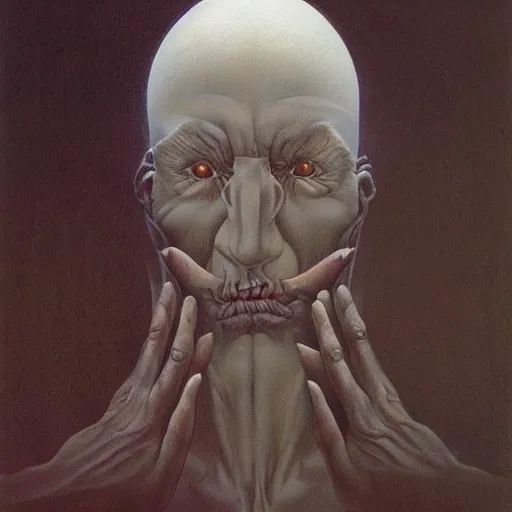 Prompt: Zdzisław Beksiński by Gerald Brom