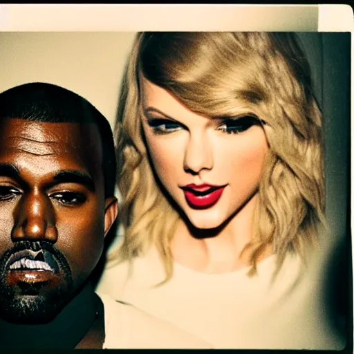 Prompt: photo of kanye west and taylor swift, polaroid, one light