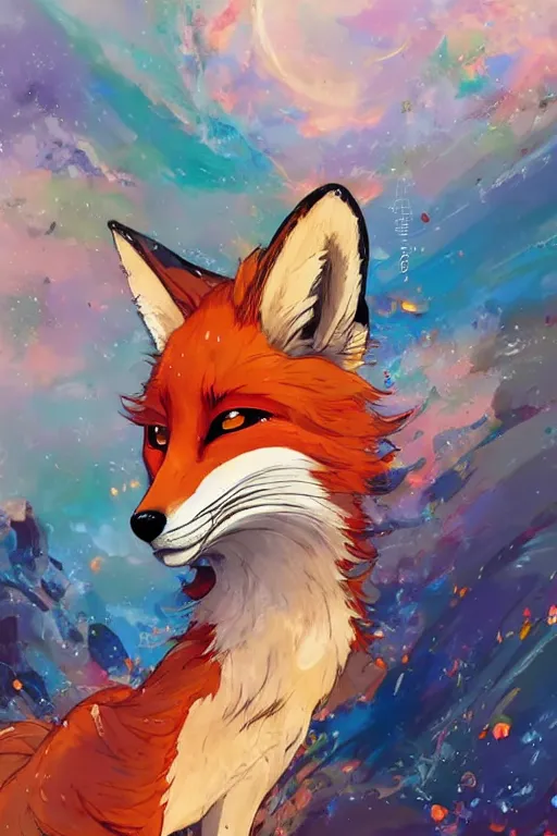 Prompt: maximalist beautiful fox, trending on pixiv fanbox, painted by makoto shinkai takashi takeuchi studio ghibli, akihiko yoshida, yoshitaka amano, wangechi mutu, clean cel shaded vector art. shutterstock. behance hd by lois van baarle, artgerm, helen huang, rossdraws, illustration