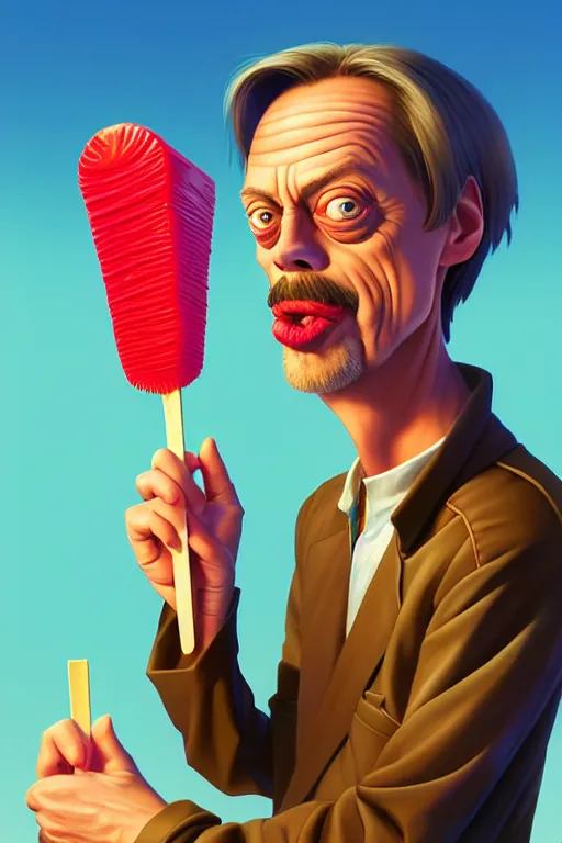 Image similar to Steve Buscemi with a popsicle, highly detailed, 2d game fanart behance hd by Jesper Ejsing, by RHADS, Makoto Shinkaih and Lois van baarle, ilya kuvshinov, rossdraws global illumination, cinematic, hyper-realistic, depth of field, coherent, high definition, 8k resolution octane renderer, artstation