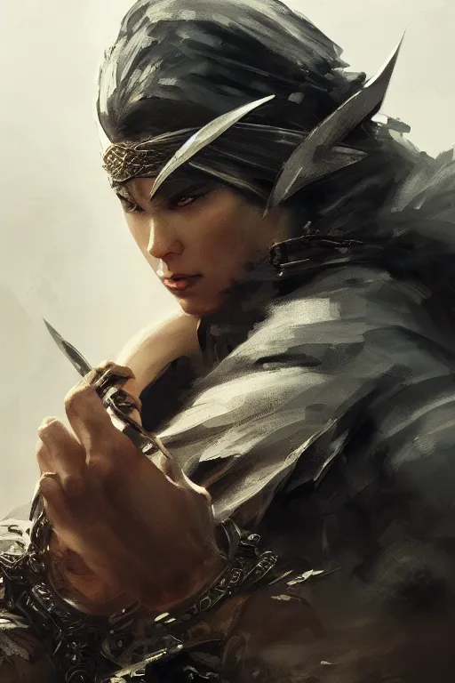 Prompt: powerfull and fierce ninja, close - up portrait, fierce, intricate, elegant, volumetric lighting, scenery, digital painting, highly detailed, artstation, sharp focus, illustration, concept art, ruan jia, steve mccurry