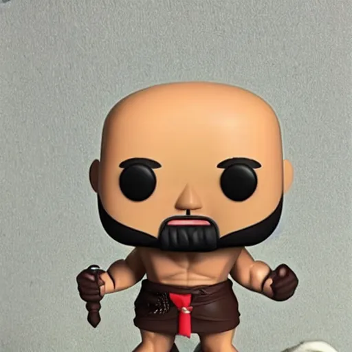 Image similar to TechnoViking male with no shirt, large muscles, bald head, extended goatee, necklace chibi as a Funko Pop