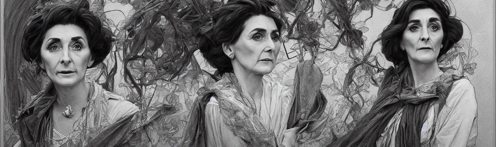 Image similar to amazing lifelike award winning pencil illustration of easy Enders dot cotton June brown in a laundrette trending on art station artgerm Greg rutkowski alphonse mucha cinematic