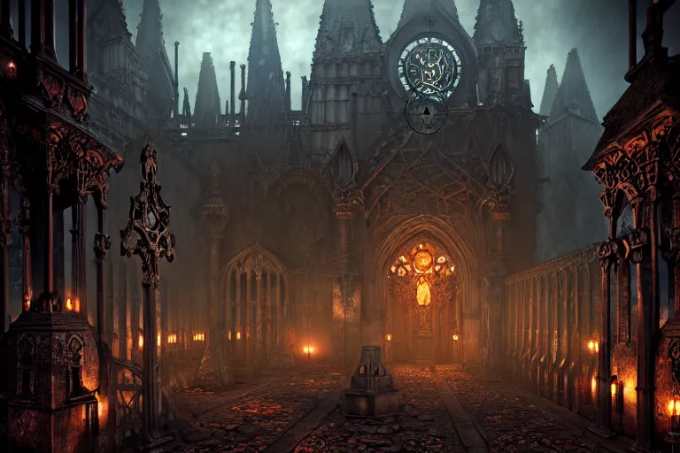 Image similar to steam necropolis, memento mori, gothic, neo - gothic, art nouveau, hyperdetailed copper patina medieval icon, stefan morrell, philippe druillet, ralph mcquarrie, concept art, steampunk, unreal engine, detailed intricate environment, octane render, moody atmospherics, volumetric lighting, ultrasharp, ominous, otherworldly