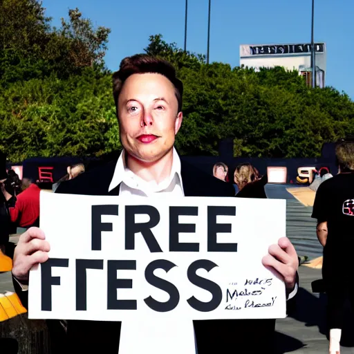 Prompt: Elon Musk holding a sign saying Free Teslas, highly detailed, high quality, HD, 4k, 8k, Canon 300mm, professional photographer, 40mp, lifelike, top-rated, award winning, realistic, sharp, no blur, edited, corrected, trending