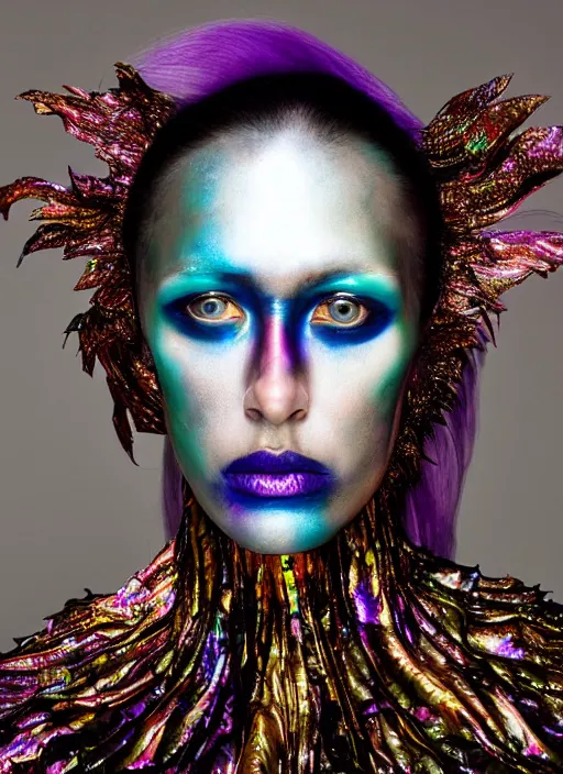 Image similar to a pirate woman with iridescent skin by van herpen, iris
