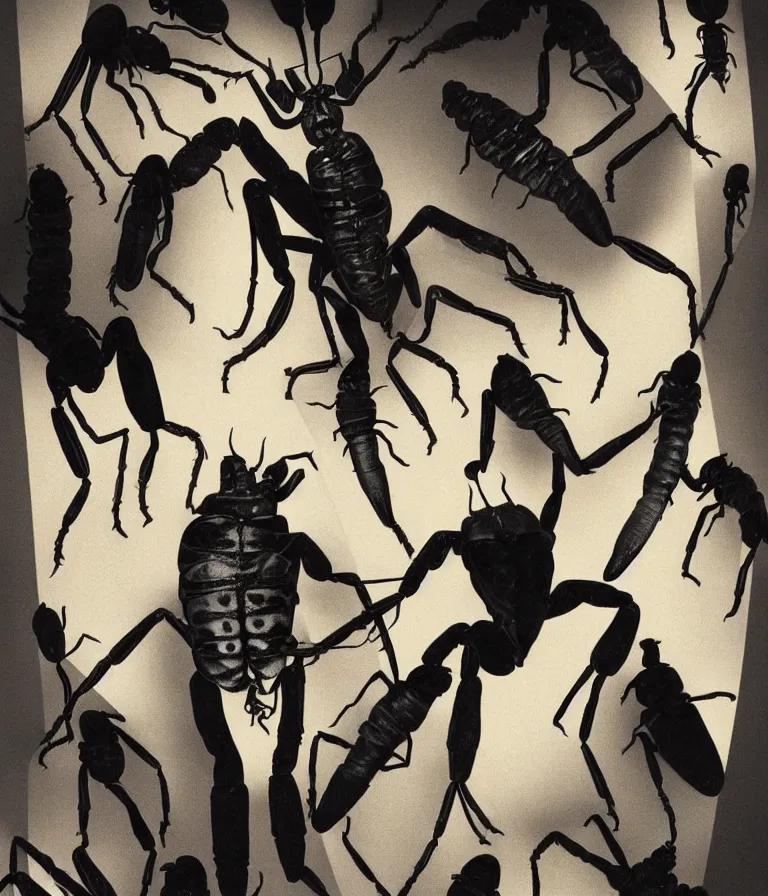 Image similar to Beautiful Minimalist!!!! Horror Movie Poster made for the film Kafka's the Metamorphosis (1987) Starring Jeff Goldblum transforming into a large Beetle with 6 legs, photo collage and oil painting by David Cronenberg and Man Ray, Vivid color trending on artstation Cinematic lighting minimalist! !collage 8k