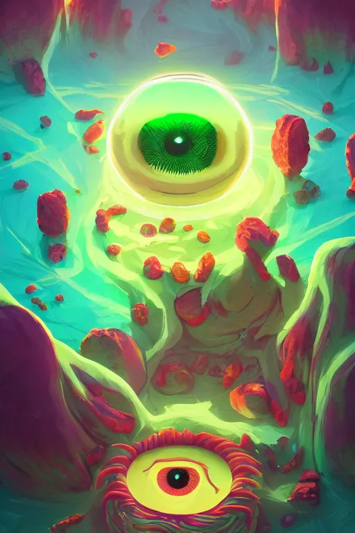 Image similar to roots cactus sushi cristal smurf ghost creature animal sushi cristal very big eye roots cactus elemental flush of force nature micro world fluo fishscale, behance hd by jesper ejsing, by rhads, makoto shinkai and lois van baarle, ilya kuvshinov, rossdraws radiating a glowing aura global illumination ray tracing hdr