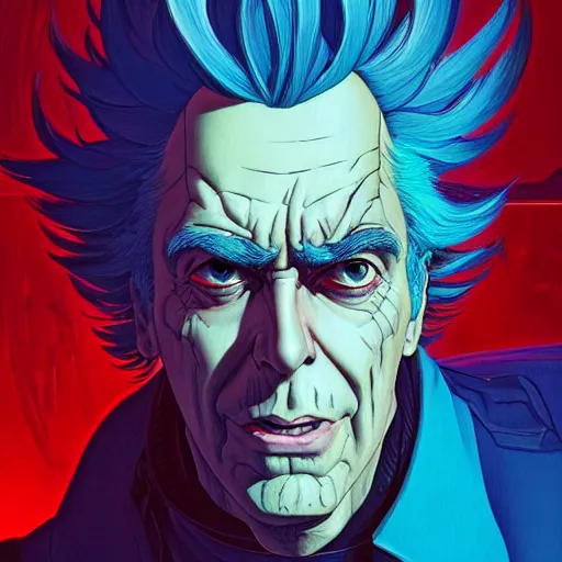 Prompt: 5 5 5 rick sanchez cyberpunk portrait by gaston bussierre and charles vess and james jean and erik jones and rhads, inspired by ghost in the shell, beautiful fine face features, intricate high details, sharp, ultradetailed