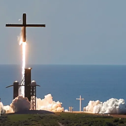 Prompt: spacex launching jesus christ cross