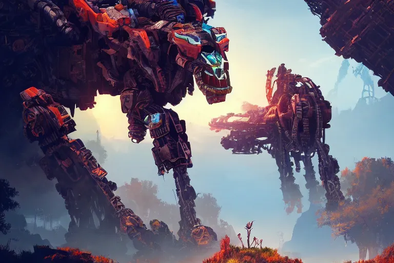 Image similar to scrapper machine mecanical creature robot of horizon forbidden west horizon zero dawn bioluminiscence global illumination ray tracing hdr fanart arstation by ian pesty and alena aenami artworks in 4 k