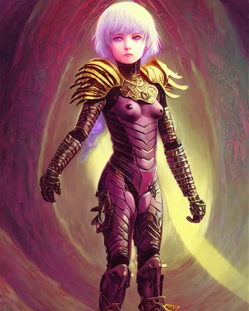 Image similar to beautiful cute young maiden girl with short white hairs in warhammer armor, art by ( ( ( kuvshinov ilya ) ) ) and wayne barlowe and gustav klimt and artgerm and wlop