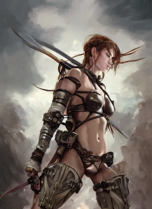 Prompt: a professionally painted portrait of an attractive young girl, partially clothed in battle armor, olive skin, long dark hair, beautiful bone structure, symmetrical facial features, intricate, elegant, digital painting, concept art, smooth, sharp focus, finely detailed, beautifully framed, from Metal Gear, in the style of Artgerm and Greg Rutkowski and William-Adolphe Bouguerea