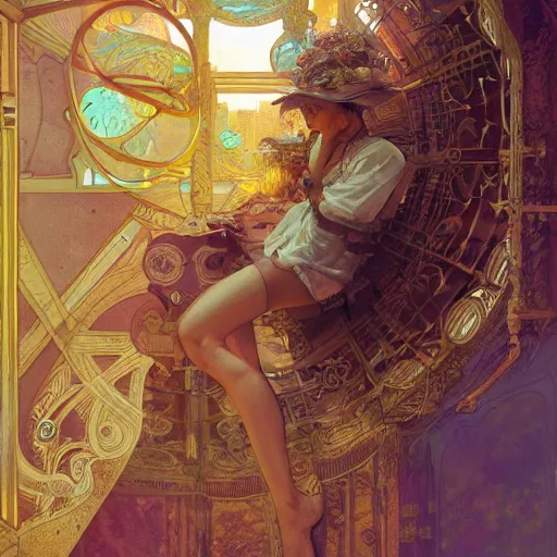 Image similar to a highly detailed digital image of an imagination creation machine, concept art, artstation, cgsociety, very detailed, intricate, detailed illustration, by artgerm and greg rutkowski and alphonse mucha, product lighting, sharp, smooth, masterpiece