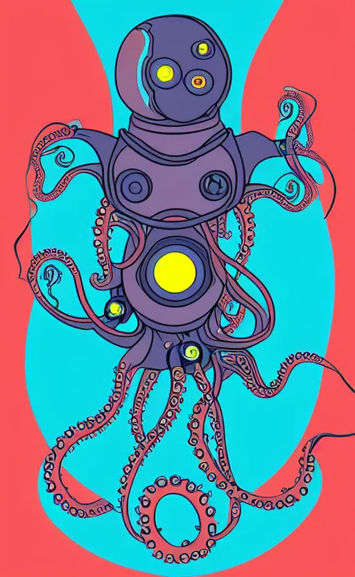 Image similar to cyborg robot electric octopus, digital art, vector art