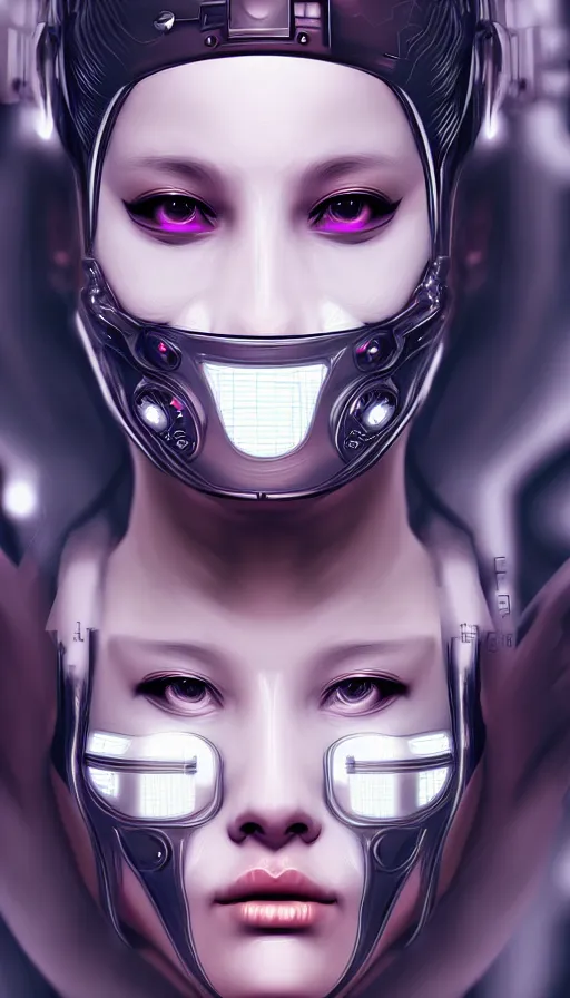 Image similar to face mask on beautiful woman face, cyberpunk art by kuno veeber, cgsociety, computer art, ultra detailed, futuristic, anime aesthetic