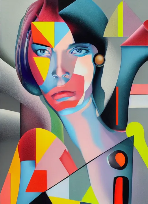 Image similar to futuristic lasers tracing, colorsmoke, fullbodysuit, pyramid hoodvisor, raindrops, wet, oiled, beautiful cyborg girl, by steven meisel, kaws, rolf armstrong, mondrian, kandinsky, perfect geometry abstract acrylic, octane hyperrealism photorealistic airbrush collage painting, monochrome, fluorescent colors, minimalist rule of thirds, eighties eros