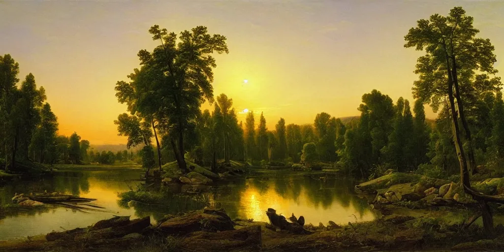 Prompt: realism landscape, sunset, asher brown durand, ivan shishkin